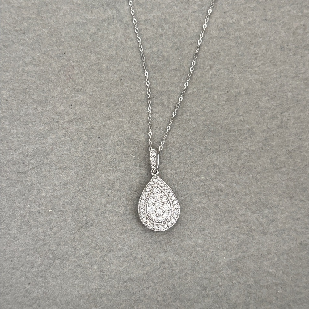 Natural diamond 10K white gold teardrop necklace